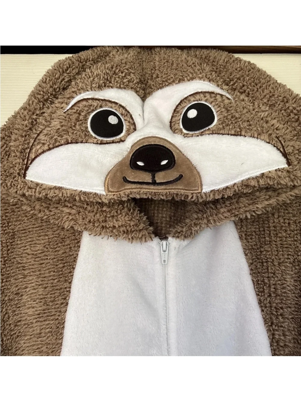 Sloth Costume with Pockets Halloween Full Zip-Size L 12-14 Pajamas -EUC-soft!